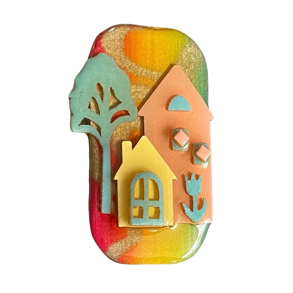 Vintage 90s Signed Lucinda Handcrafted House Pin